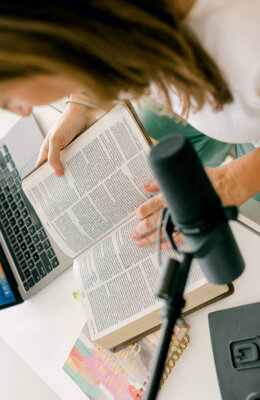 kristi-reading-bible-on-podcast